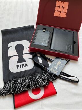 NWOT FIFA 2026 Black Leather Wallet & Tag Holder Gift Set